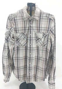 6 Pm Supply Company flanella marrone a righe con bottoni taglia small 100% cotone - Foto 1 di 8