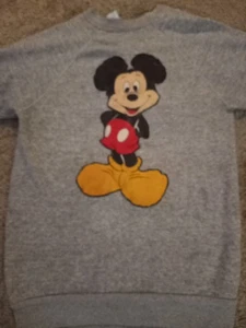 Vintage Disney Mickey Mouse Gray Large 80s Short Sleeve Sweatshirt - Picture 1 of 10