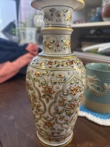 Florero de piedra de mármol 9" en relieve tallado a mano maceta artesanal pintado Meenakari - Imagen 1 de 5
