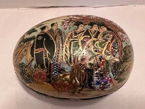 Antiguo plato de baratija ovalado huevo dorado pintado a mano Royal Satsuma de colección - Imagen 1 de 23
