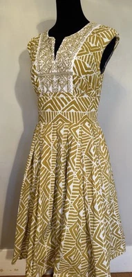 Vestido midi eShakti bordado de popelina de algodón plisado forrado bolsillos línea A talla M Foto 1 de 4