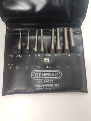 DRIVE PIN PUNCHES 8 PC SET - GENERAL TOOLS #SPC75 EXCELLENT CONDITION. V13 - Image 1 of 3