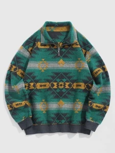 Suéter Polo Azteca Nativo Americano Suroeste Chimayo Cuello Cremallera - Imagen 1 de 7