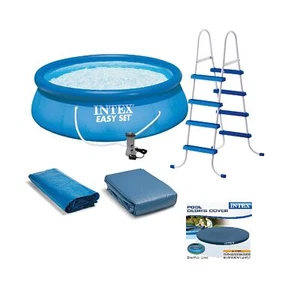 Intex Above Ground Swimming Pool, Ladder with Pump and 15’ Pool Debris Cover - Picture 1 of 11