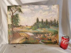 Naive Oil Painting On Composite Board Late 1800s