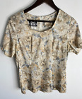 Vintage Touch Of Class Blouse Womens Size 14 Brown Floral Short Sleeve Zip Flowy