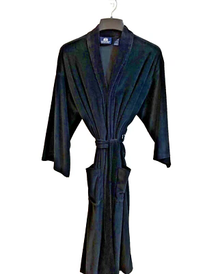 Albornoz vintage Stafford bata para hombre talla S/M negro terciopelo bolsillos con cinturón nuevo sin etiquetas Foto 1 de 4