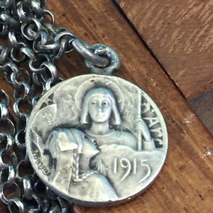 Ancien Pendentif Médaille Jeanne d'Arc Alsace 1915 Signée BARGAS WW1 Argent - Imagen 1 de 5