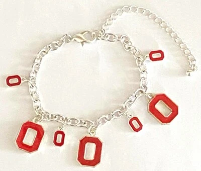 NCAA OSU Ohio State Buckeyes Adjustable 7 Charm Logo Bracelet Silver Plate NEW - Image 1 of 3