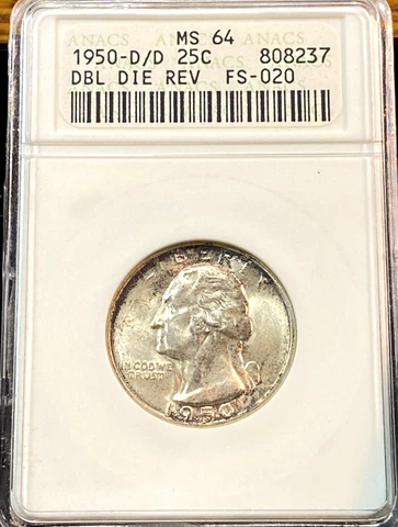 1950-D/D Washington Quarter DDR FS-020 ANACS MS64 Best Price Ebay* CHRC Cover