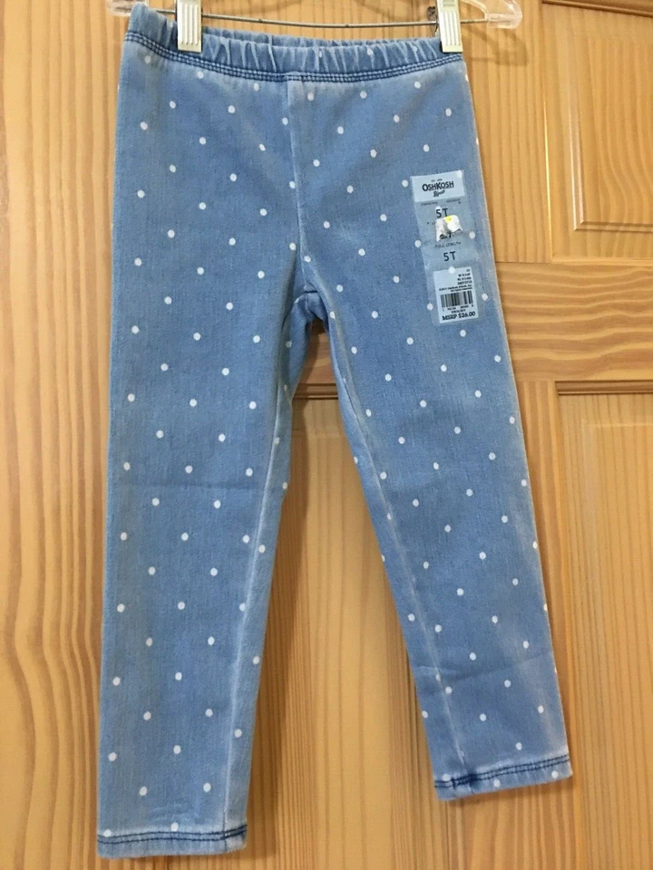 New Oshkosh Blue Dots Jeggings Girl Pull on Pants Size 5T,8,10 - Image 1 of 1