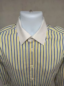 Camisa Larga Robert Graham Para Hombres Grande 16.5 Amarillo Azul Blanco Rayas Puño Abatible - Imagen 1 de 21
