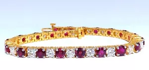 14,05ct natürliche Rubindiamanten wechselndes Tennisarmband 14kt Gold klassisch - Bild 1 von 6