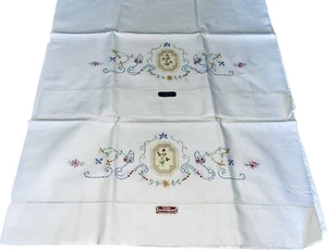 Vintage Hand Embroidery Pillowcases Hand Drawn Thread 1940s Set 2 New/Old Stock - Picture 1 of 4