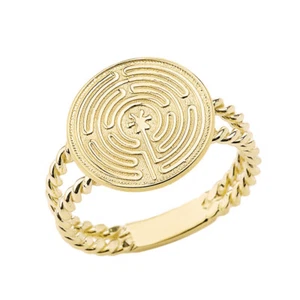 Gold Chartres Prayer / Mediation Labyrinth Twisted Band Ring (Yellow/Rose/White) - Picture 1 of 4