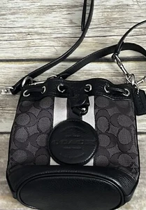 Coach Mini Dempsey Patch Bucket Bag Purse Signature Jacquard Khaki/Saddle C8322 - Picture 1 of 8