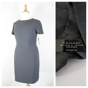 Vestido Vaina Tahari Mujer Talla Grande Gris Rayas Talla 14 Formal Negocios Carrera - Imagen 1 de 10