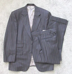 MENs 37S 30W OLIVER GRAY GREY BROWN STRIPE FINE WOOL 2 PC SUIT 2-BUTTON FASHION - Picture 1 of 10