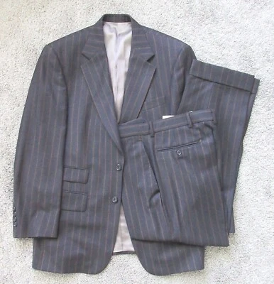 MENs 37S 30W OLIVER GRAY GREY BROWN STRIPE FINE WOOL 2 PC SUIT 2-BUTTON FASHION - Image 1 of 4