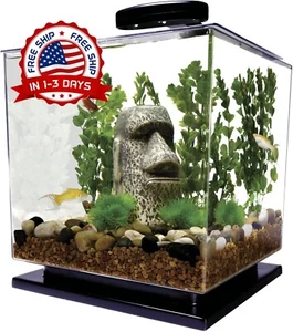 Acuario de 3 galones con forma de cubo y base de pedestal con luces LED US NUEVO - Picture 1 of 8