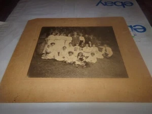 Antique Family photograph Family of 24 W Dog Dressed in White Men Women Children - Picture 1 of 15