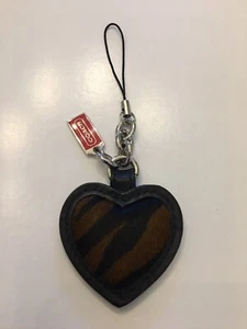 *COACH* Zebra Print Calf Hair Heart Phone Charm Purse Charm ~ RARE - Picture 1 of 4