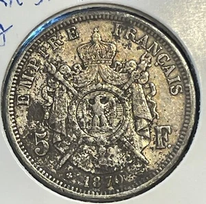 France 5 francs 1870 BB Napoleon III KM#799.2 Silver aVF B1218 - Picture 1 of 8