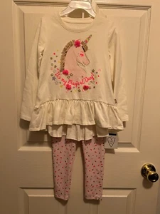 CORAZÓN NIÑAS UNICORNIO MANGA LARGA FIESTA TOP ROSA ESTAMPADO LEGGINGS CONJUNTO TALLA 4 NUEVO CON ETIQUETAS  - Imagen 1 de 12