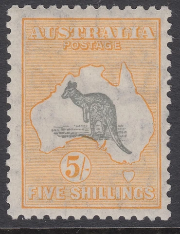 AUSTRALIA Kangaroo 5/-Grey/Yellow Orange CofA Wmk MUH ... Cat. BW 46A  $1500 Cover