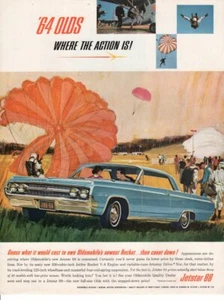 Anuncio publicitario impreso vintage coche Oldsmobile 1964 Jetstar 88 paracaídas arte divertido  - Imagen 1 de 1