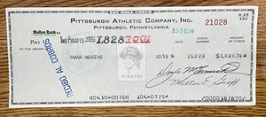 1978 Pittsburgh Pirates: Payroll Check: Omar Moreno (1975 Debut) - not endorsed - Picture 1 of 2