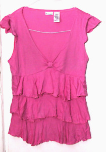 NO BOUNDRIES KNIT TOP ladies size L medium pink flutter sleeve v neck ruffle
