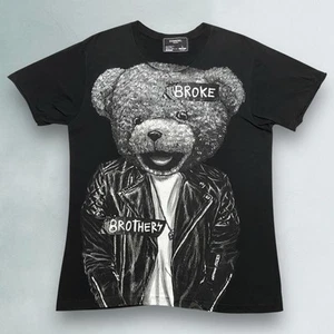 Domrebel T-Shirt Mens L Black Teddy Bear Biker Graphic AOP Streetwear Broke Bros - Picture 1 of 10