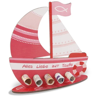 Geldgeschenke Geburtstag Boot-Holz Taufe Geschenk Rosa Schiff - Bild 1 von 4
