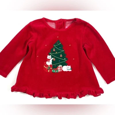 Top bordado de terciopelo navideño vintage Goodlad bebé niña 12 M gatos cottagecore Foto 1 de 4