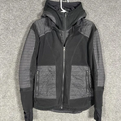 Chaqueta deportiva Lululemon Fleecy Keen para mujer 12 negra acolchada con capucha cremallera Foto 1 de 4