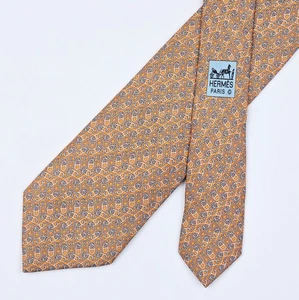 Corbata de seda Hermes Tie 605805 IA Maillon Link en naranja - Imagen 1 de 7