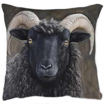 Kissen mit Füllung 45x45cm Widder Bock Schaf, Dekokissen, Couchkissen, schwarz - Bild 1 von 4