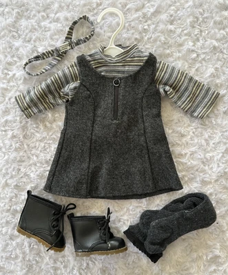 American Girl Doll Grey School Jumper Outfit Tights Shoes Pleasant Company - Image 1 of 4
