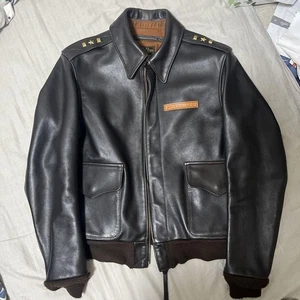 VTG Avirex A-2 Bomber Flight Leather Jacket XS Brown Patrouille de France 1988 - Picture 1 of 13
