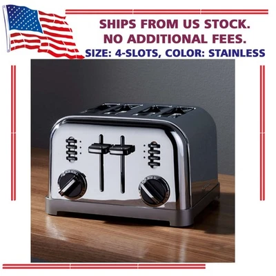 Tostadora clásica de cuatro rebanadas Cuisinart, 4 ranuras, color inoxidable, envoltura de cable, nueva Foto 1 de 4