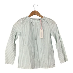 Vineyard Vines Girls MEDIUM 10-12 Oxford Stripe Robin Neck Popover Top Green - Picture 1 of 7