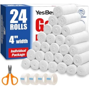 Paquete de 24 rollos de vendaje de gasa de 4 pulgadas 4,1 yardas, rollos de envoltura de gasa para heridas - Imagen 1 de 5