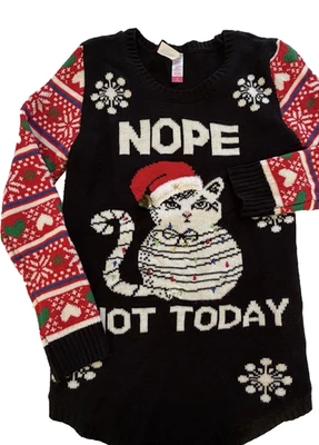 Gato Navidad Feo Divertido Suéter No Hoy Fiesta de Vacaciones Niñas M (7-9) Largo Foto 1 de 4