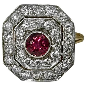 Mid-Century Victorian Revival Ruby and Diamond Ring in Platinum and Yellow Gold - Picture 1 of 12