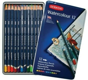 DERWENT WATERCOLOUR PENCILS TIN OF 12 ASSORTED COLOURS - Picture 1 of 1
