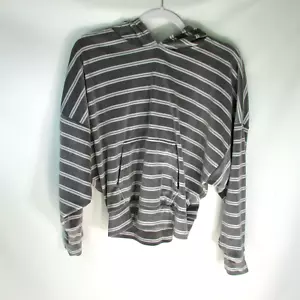 Felpa con cappuccio American Eagle donna XS cropped pile grigio righe bianche - Foto 1 di 4