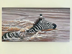 Pintura Acrílica Original sobre Lienzo Estirado de Cebra Nadando para su Vida - Imagen 1 de 6