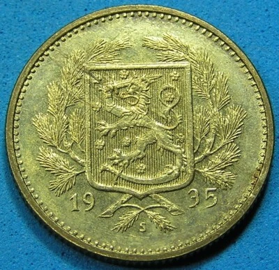 Finland 5 Markkaa Coin 1935 S, Lustrous High Grade, Free S/H after 1st item - Image 1 of 2