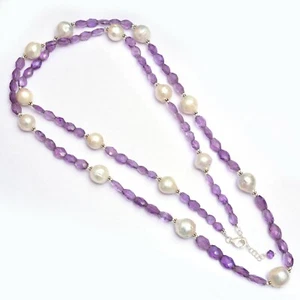 Collar de cuentas de amatista, joyería de amatista, collar de plata de perlas, collar de capas - Imagen 1 de 6